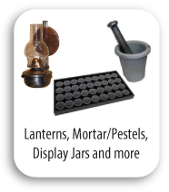 Lanterns, Mortars, Pestels, Display Jars and Cases